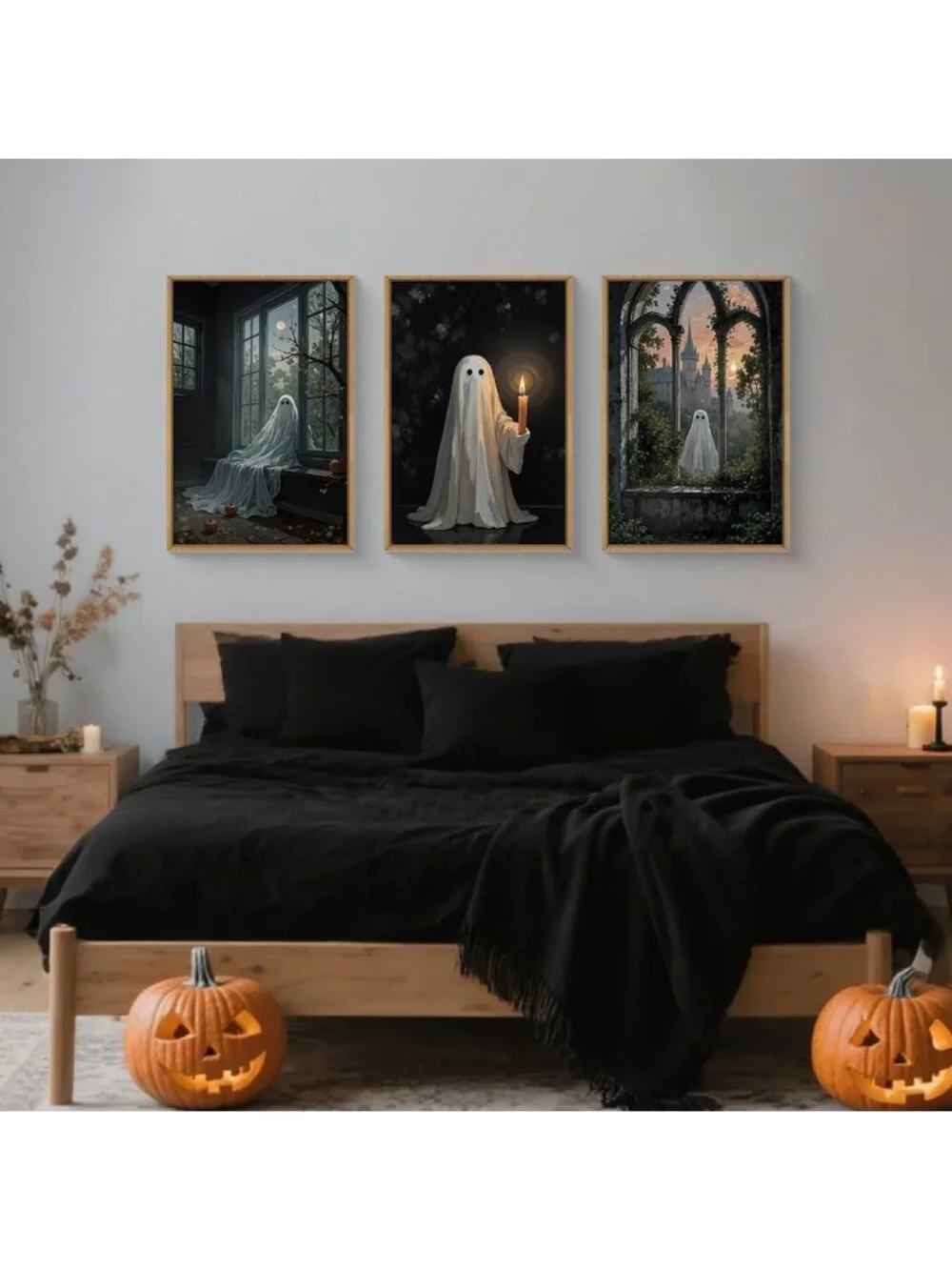 Large Halloween Ghost Canvas Wall Art Set - Vintage Spooky Decor for Home